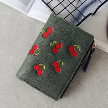 Load image into Gallery viewer, PU Leather Cherry Embroidery Coin Purse Card Holders