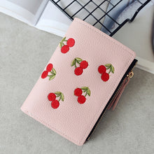 Load image into Gallery viewer, PU Leather Cherry Embroidery Coin Purse Card Holders