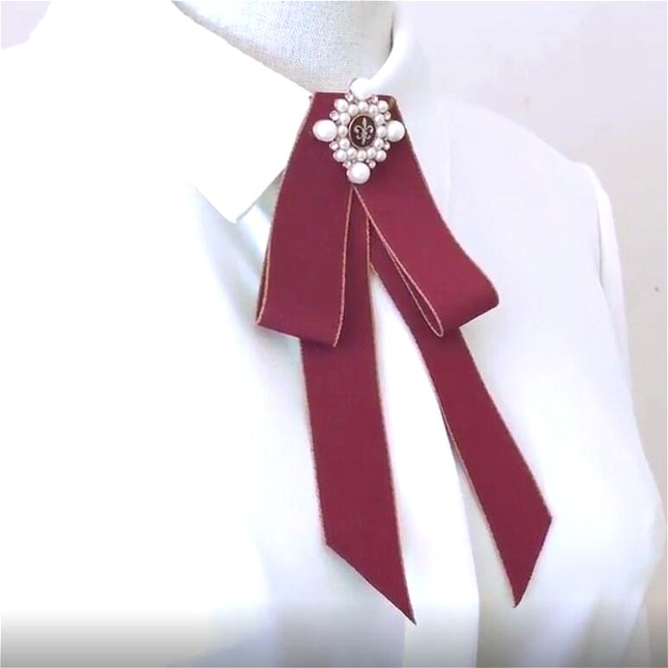 Unisex Pearl Bow-knot Cloth Bow Tie Brooch Clothing Accessories