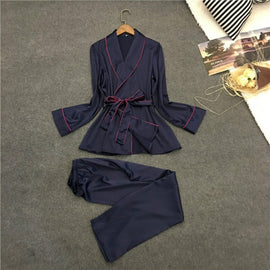 Bathrobe Pajamas Imitation Silk Pajamas Lapel Casual Silk Home Wear, XL