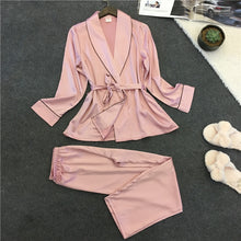 Load image into Gallery viewer, Bathrobe Pajamas Imitation Silk Pajamas Lapel Casual Silk Home Wear, M, L, XL