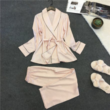 Load image into Gallery viewer, Bathrobe Pajamas Imitation Silk Pajamas Lapel Casual Silk Home Wear, M, L, XL