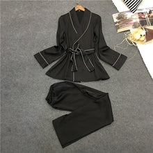 Load image into Gallery viewer, Bathrobe Pajamas Imitation Silk Pajamas Lapel Casual Silk Home Wear, M, L, XL