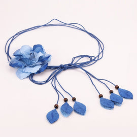 Women Wild Long Thin Belt Flower Tassel Decorative Belt