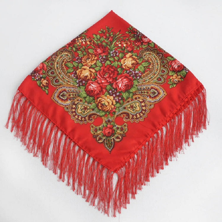 Ethnic Style Retro Tassel Square Scarf Flower Pattern Headscarf Scarf