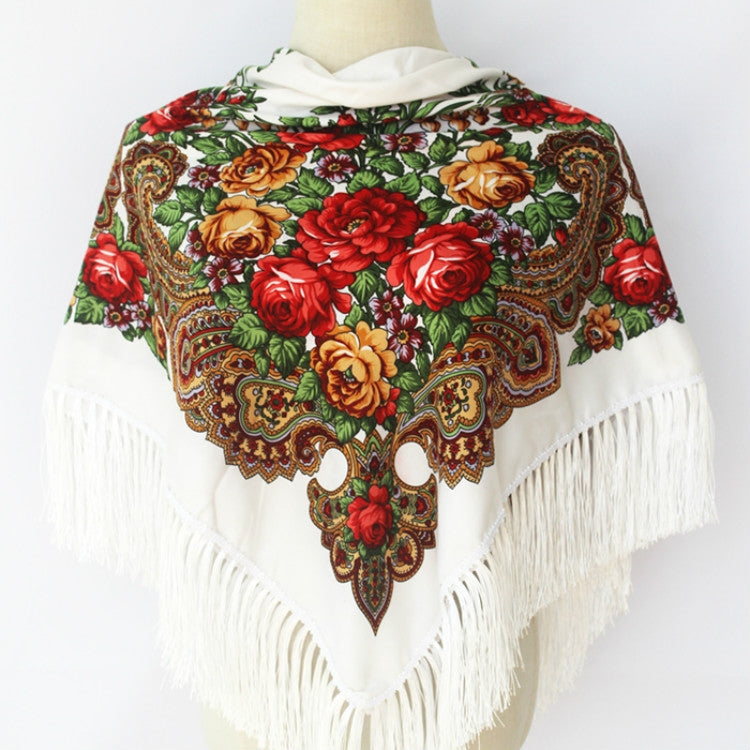 Ethnic Style Retro Tassel Square Scarf Flower Pattern Headscarf Scarf