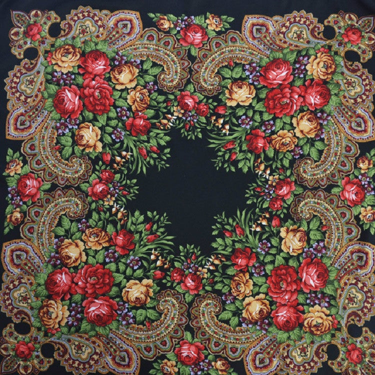 Ethnic Style Retro Tassel Square Scarf Flower Pattern Headscarf Scarf