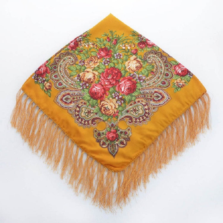 Ethnic Style Retro Tassel Square Scarf Flower Pattern Headscarf Scarf