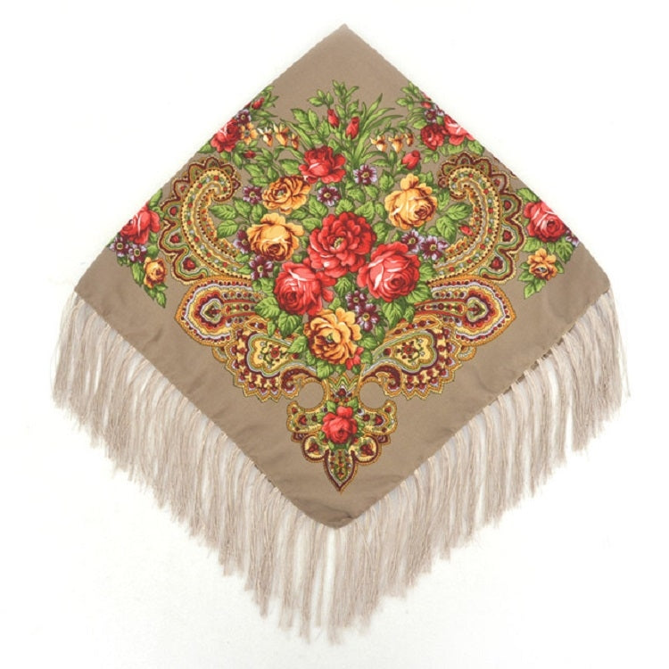 Ethnic Style Retro Tassel Square Scarf Flower Pattern Headscarf Scarf