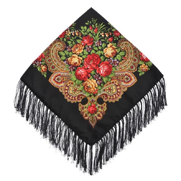 Ethnic Style Retro Tassel Square Scarf Flower Pattern Headscarf Scarf