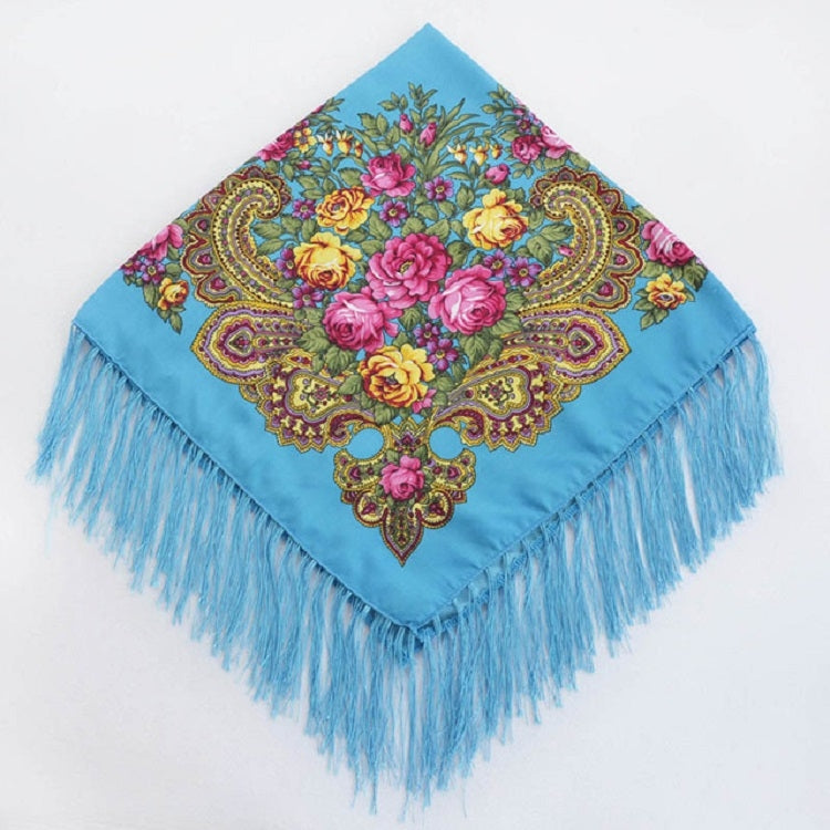 Ethnic Style Retro Tassel Square Scarf Flower Pattern Headscarf Scarf