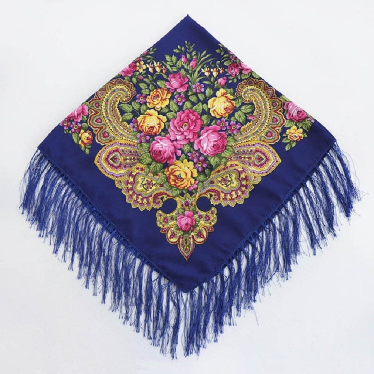 Ethnic Style Retro Tassel Square Scarf Flower Pattern Headscarf Scarf