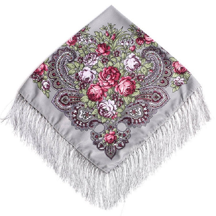 Ethnic Style Retro Tassel Square Scarf Flower Pattern Headscarf Scarf
