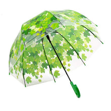 Load image into Gallery viewer, Green Leaf Transparent Umbrella Straight Rod Crooked Umbrella