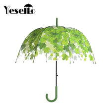 Load image into Gallery viewer, Green Leaf Transparent Umbrella Straight Rod Crooked Umbrella