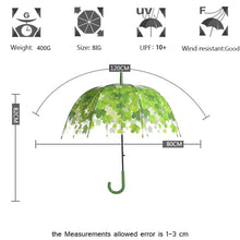 Load image into Gallery viewer, Green Leaf Transparent Umbrella Straight Rod Crooked Umbrella