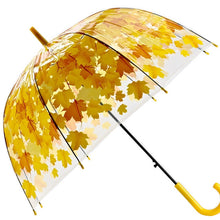 Load image into Gallery viewer, Green Leaf Transparent Umbrella Straight Rod Crooked Umbrella