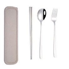 Load image into Gallery viewer, 3pcs / Set Portable Stainless Steel Tableware Creative Set Chopsticks Spoon Fork Gift, Steel, Black, Pink, Red, Blue
