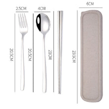 Load image into Gallery viewer, 3pcs / Set Portable Stainless Steel Tableware Creative Set Chopsticks Spoon Fork Gift, Steel, Black, Pink, Red, Blue