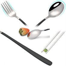 Load image into Gallery viewer, 3pcs / Set Portable Stainless Steel Tableware Creative Set Chopsticks Spoon Fork Gift, Steel, Black, Pink, Red, Blue