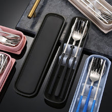 Load image into Gallery viewer, 3pcs / Set Portable Stainless Steel Tableware Creative Set Chopsticks Spoon Fork Gift, Steel, Black, Pink, Red, Blue
