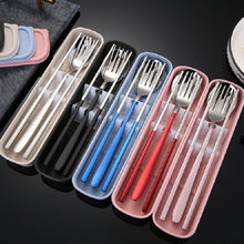 Load image into Gallery viewer, 3pcs / Set Portable Stainless Steel Tableware Creative Set Chopsticks Spoon Fork Gift, Steel, Black, Pink, Red, Blue