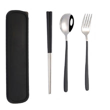 Load image into Gallery viewer, 3pcs / Set Portable Stainless Steel Tableware Creative Set Chopsticks Spoon Fork Gift, Steel, Black, Pink, Red, Blue