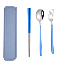 Load image into Gallery viewer, 3pcs / Set Portable Stainless Steel Tableware Creative Set Chopsticks Spoon Fork Gift, Steel, Black, Pink, Red, Blue