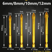 Load image into Gallery viewer, Multi-purpose Alloy Cross Hex Shank Drill Ceramic Glass Hole Opener, 6MM, 8MM, 10MM, 12MM