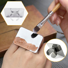 Load image into Gallery viewer, Salon Manicure Finger Ring Color Palette Make Up Cream Foundation Mixing Palette Cosmetic Make up Tool Stainless Steel Plate, Small Square