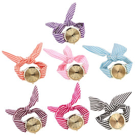 Women Fashion Striped Fabric Strap Quartz Watch