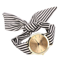 Women Fashion Striped Fabric Strap Quartz Watch