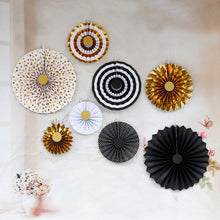 Load image into Gallery viewer, 2 Sets Bronzing Paper Fan Flower Set Birthday Holiday Wedding Party Decoration, Bronzing 8pcs, Hot Silver 8pcs, Black 8pcs, Rose Gold 8pcs, Champagne Gold 8pcs, Colorful Hollow 8pcs, Bronzing 6pcs