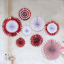 Load image into Gallery viewer, 2 Sets Bronzing Paper Fan Flower Set Birthday Holiday Wedding Party Decoration, Bronzing 8pcs, Hot Silver 8pcs, Black 8pcs, Rose Gold 8pcs, Champagne Gold 8pcs, Colorful Hollow 8pcs, Bronzing 6pcs