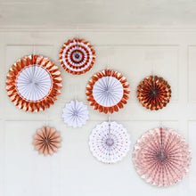 Load image into Gallery viewer, 2 Sets Bronzing Paper Fan Flower Set Birthday Holiday Wedding Party Decoration, Bronzing 8pcs, Hot Silver 8pcs, Black 8pcs, Rose Gold 8pcs, Champagne Gold 8pcs, Colorful Hollow 8pcs, Bronzing 6pcs