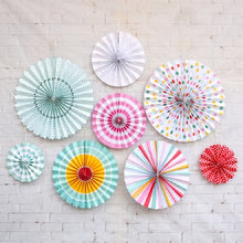 Load image into Gallery viewer, 2 Sets Bronzing Paper Fan Flower Set Birthday Holiday Wedding Party Decoration, Bronzing 8pcs, Hot Silver 8pcs, Black 8pcs, Rose Gold 8pcs, Champagne Gold 8pcs, Colorful Hollow 8pcs, Bronzing 6pcs