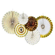 Load image into Gallery viewer, 2 Sets Bronzing Paper Fan Flower Set Birthday Holiday Wedding Party Decoration, Bronzing 8pcs, Hot Silver 8pcs, Black 8pcs, Rose Gold 8pcs, Champagne Gold 8pcs, Colorful Hollow 8pcs, Bronzing 6pcs