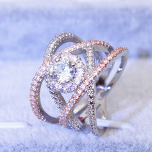 Load image into Gallery viewer, Rose Gold-plated Color Separation Ring Creative Cross Zircon Engagement Ring, 6, 7, 8, 9, 10