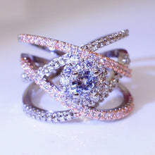 Load image into Gallery viewer, Rose Gold-plated Color Separation Ring Creative Cross Zircon Engagement Ring, 6, 7, 8, 9, 10