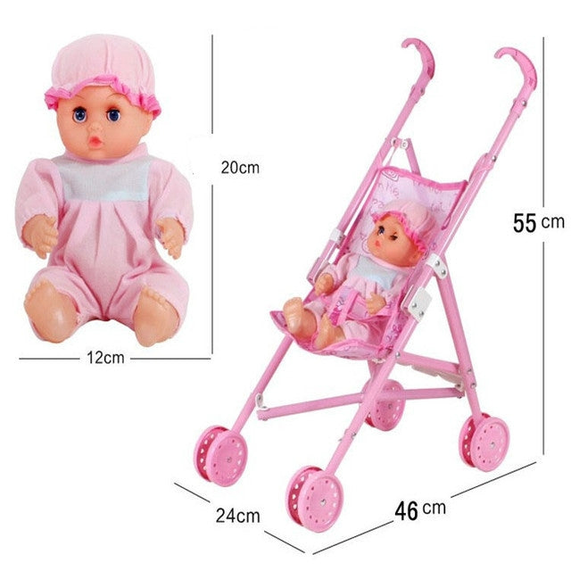 Mini Doll House Plastic Baby Stroller Set Children Educational Toys, Random Color Delivery