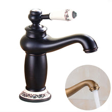 Load image into Gallery viewer, Copper Antique Hot Cold Double Blue White Porcelain Faucet, Black, Antique, Platinum, Black Gold