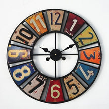 Load image into Gallery viewer, Digital Round Retro Wall Clock Creative License Plate Wrought Iron Decorative Clock, Round Retro Wall Clock