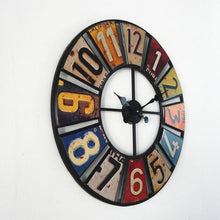 Load image into Gallery viewer, Digital Round Retro Wall Clock Creative License Plate Wrought Iron Decorative Clock, Round Retro Wall Clock