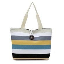 Load image into Gallery viewer, Color Canvas Stripe Contrast Color Shoulder Bag Large Capacity Handbag Green Shopping Bag