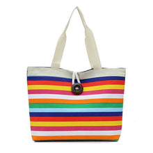 Load image into Gallery viewer, Color Canvas Stripe Contrast Color Shoulder Bag Large Capacity Handbag Green Shopping Bag