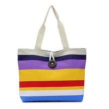 Load image into Gallery viewer, Color Canvas Stripe Contrast Color Shoulder Bag Large Capacity Handbag Green Shopping Bag