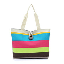Load image into Gallery viewer, Color Canvas Stripe Contrast Color Shoulder Bag Large Capacity Handbag Green Shopping Bag