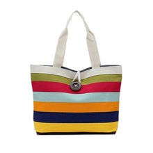 Load image into Gallery viewer, Color Canvas Stripe Contrast Color Shoulder Bag Large Capacity Handbag Green Shopping Bag