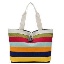 Load image into Gallery viewer, Color Canvas Stripe Contrast Color Shoulder Bag Large Capacity Handbag Green Shopping Bag