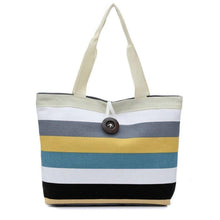 Load image into Gallery viewer, Color Canvas Stripe Contrast Color Shoulder Bag Large Capacity Handbag Green Shopping Bag